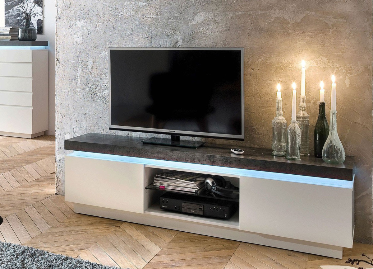 Meuble TV Lumineux Gris et Blanc
