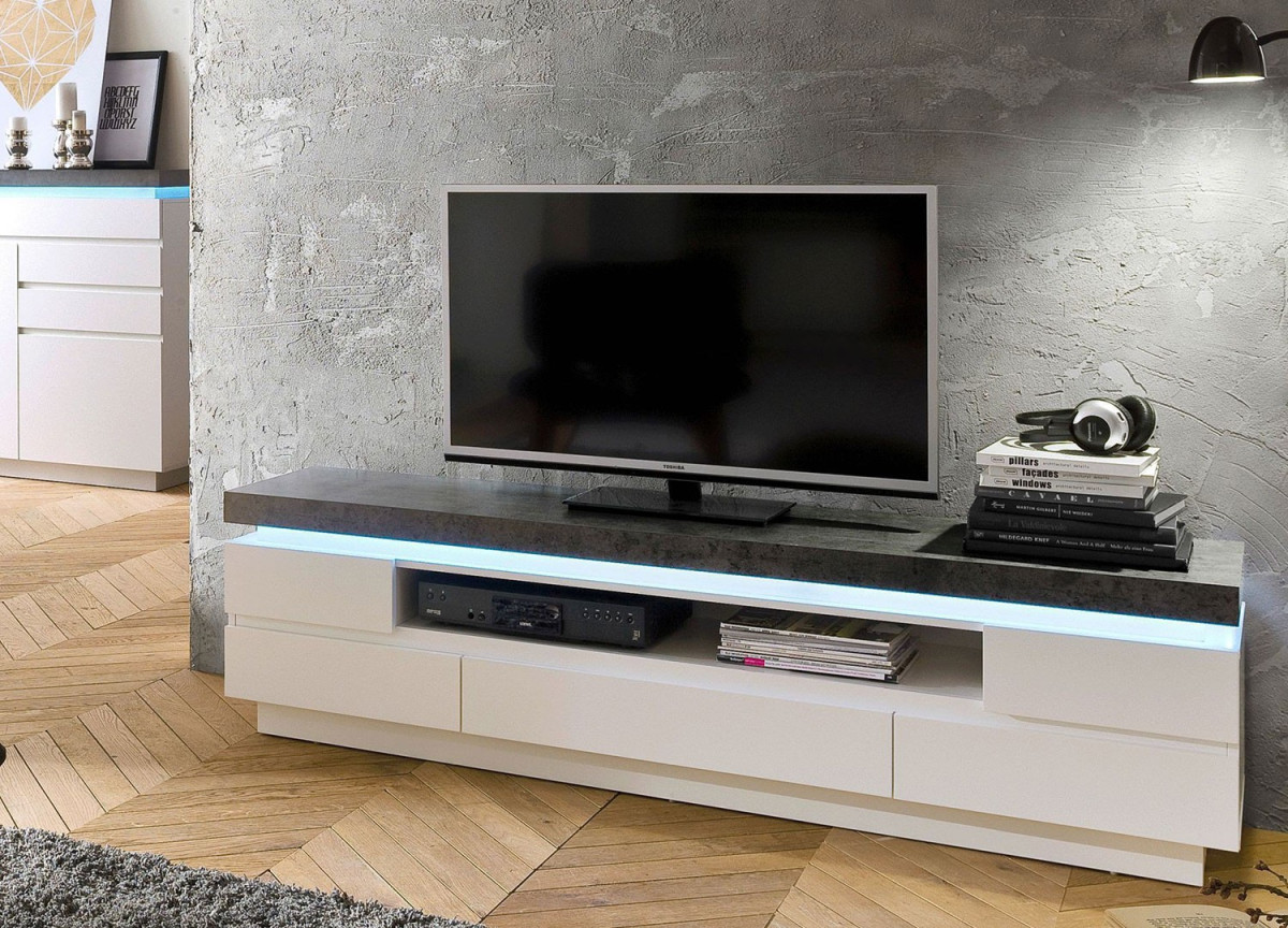 Meuble TV LED Gris et Blanc