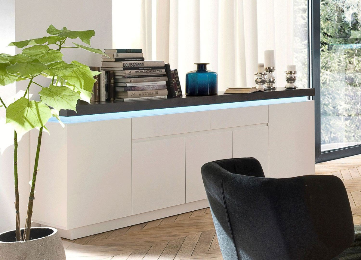 Buffet 200 cm Gris et Blanc Lumineux