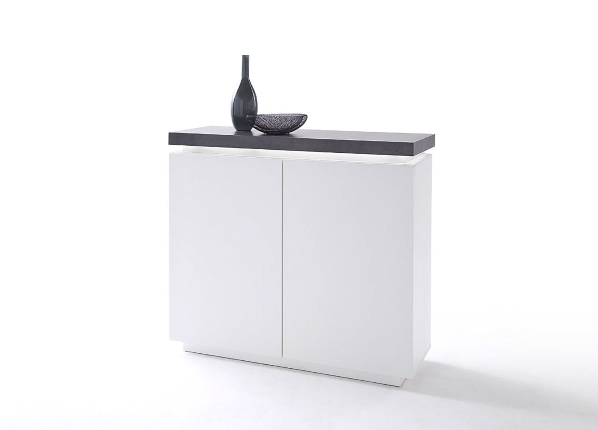 Commode 2 Portes Grise et Blanche Laquée LED