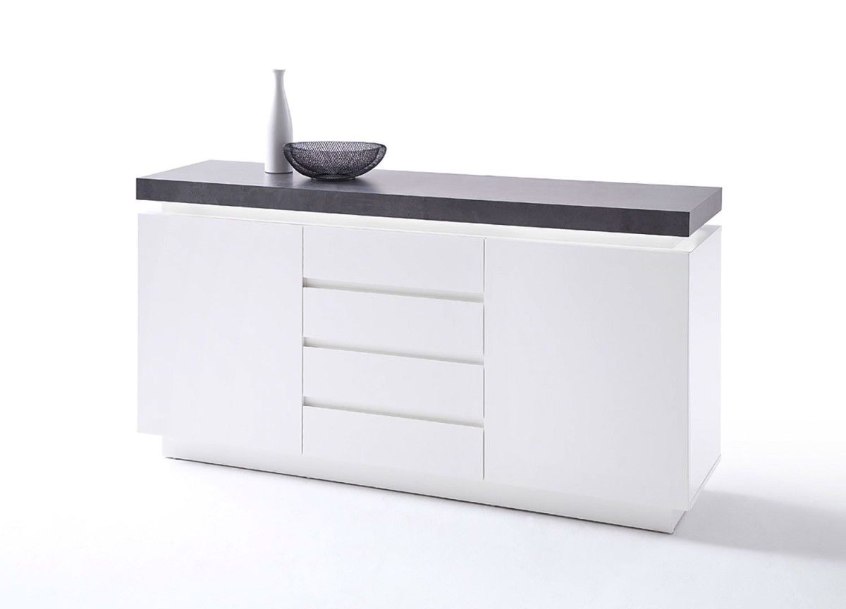 Buffet 150 cm Gris et Blanc Laqué