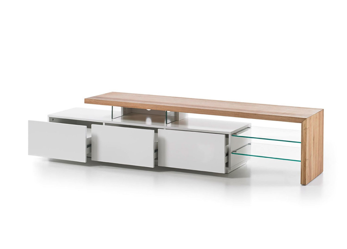 Meuble TV Design Bois et Blanc