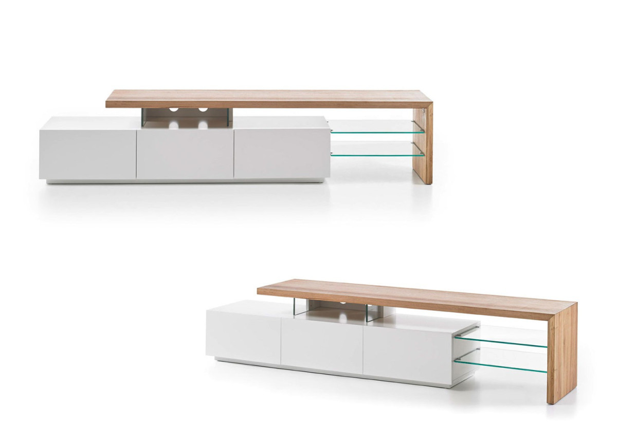 Meuble TV Design Bois et Blanc