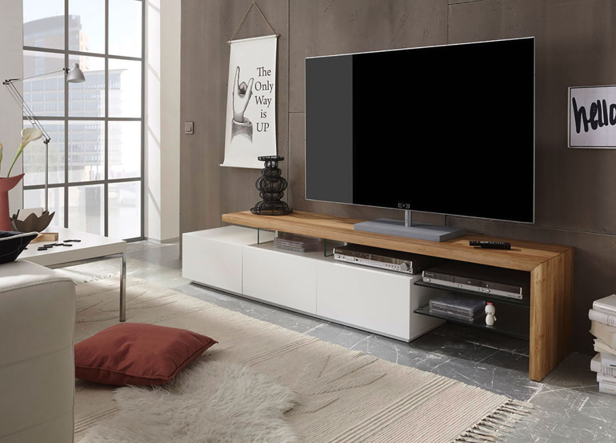 Meuble TV Design Bois et Blanc