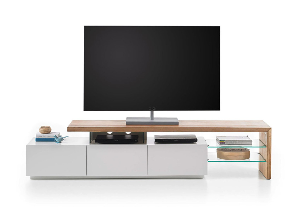 Meuble TV Design Bois et Blanc
