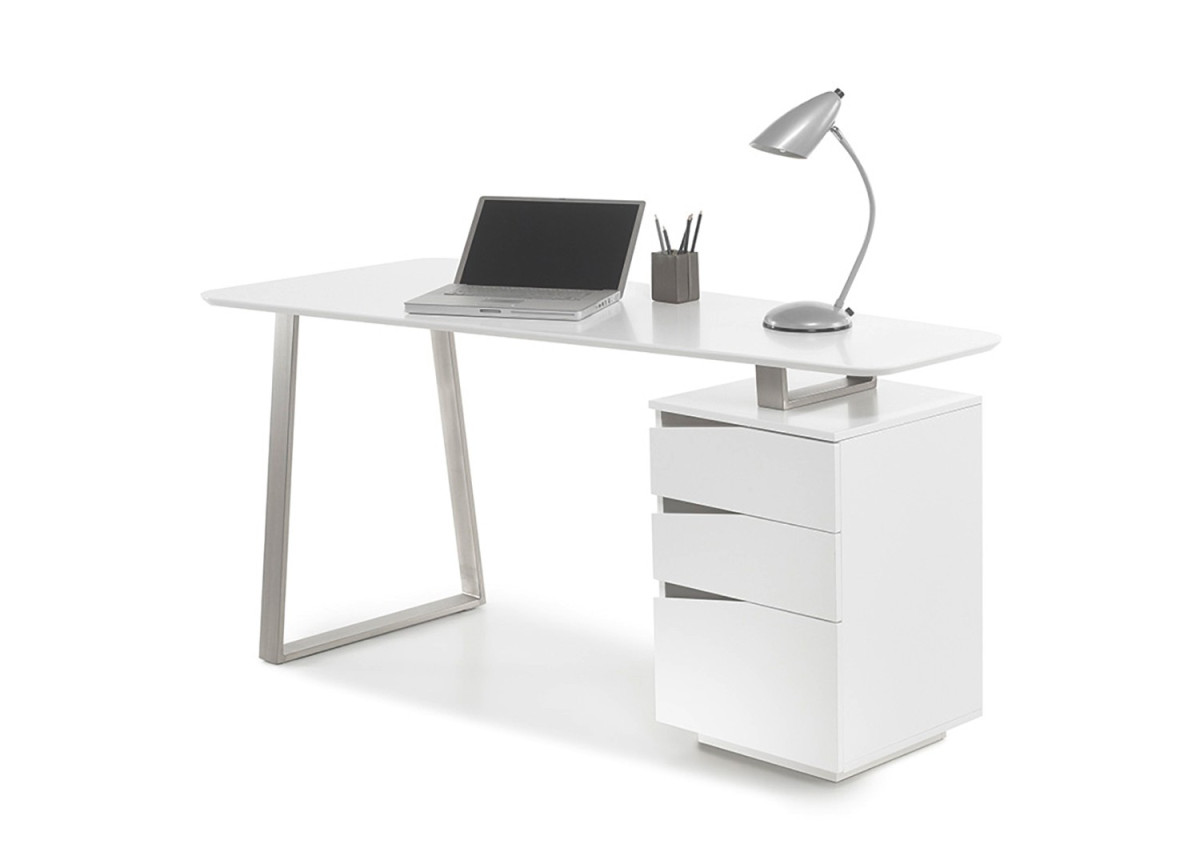 Bureau d'Ordinateur Blanc Laqué Mat