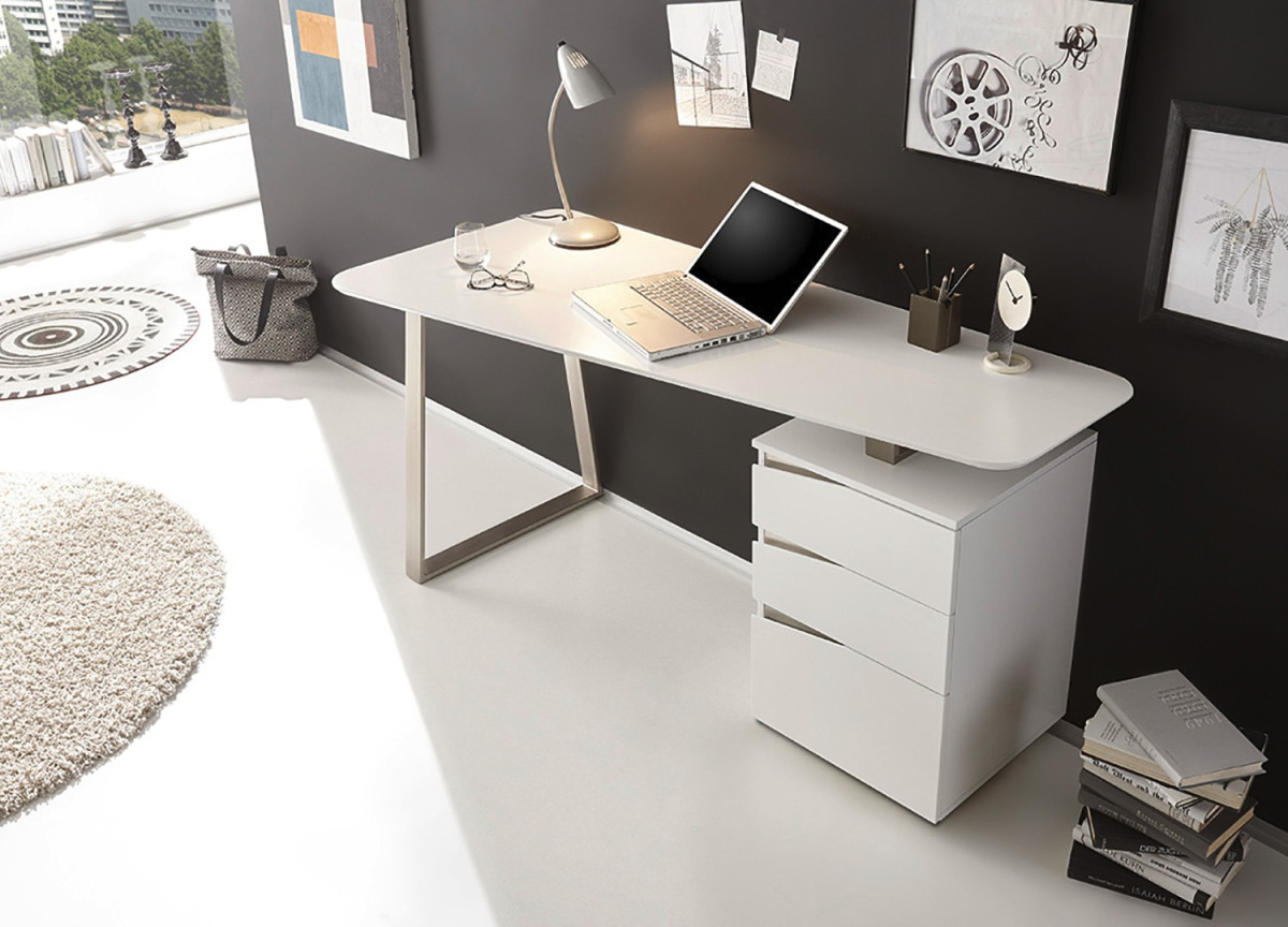 Bureau d'Ordinateur Blanc Laqué Mat