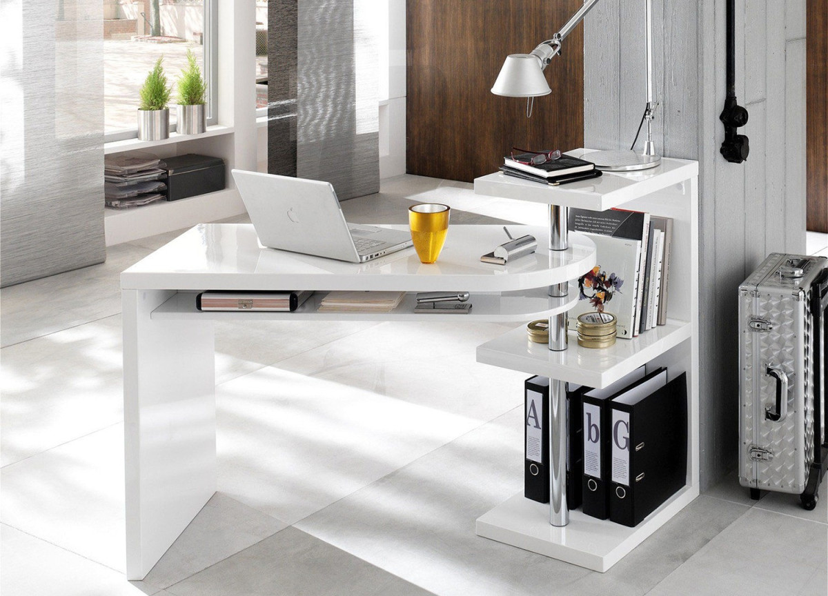 Bureau Design Amovible Blanc Laqué