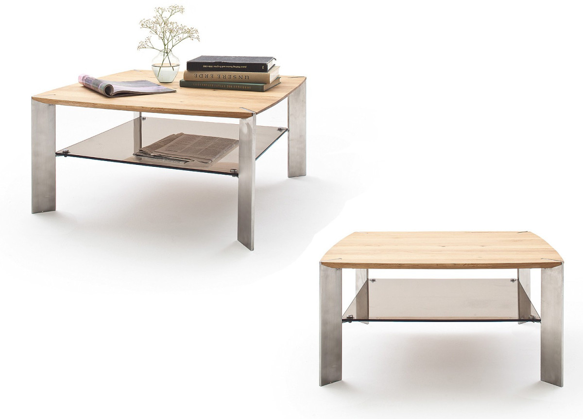 Table Basse Carrée en Bois Verre et Acier