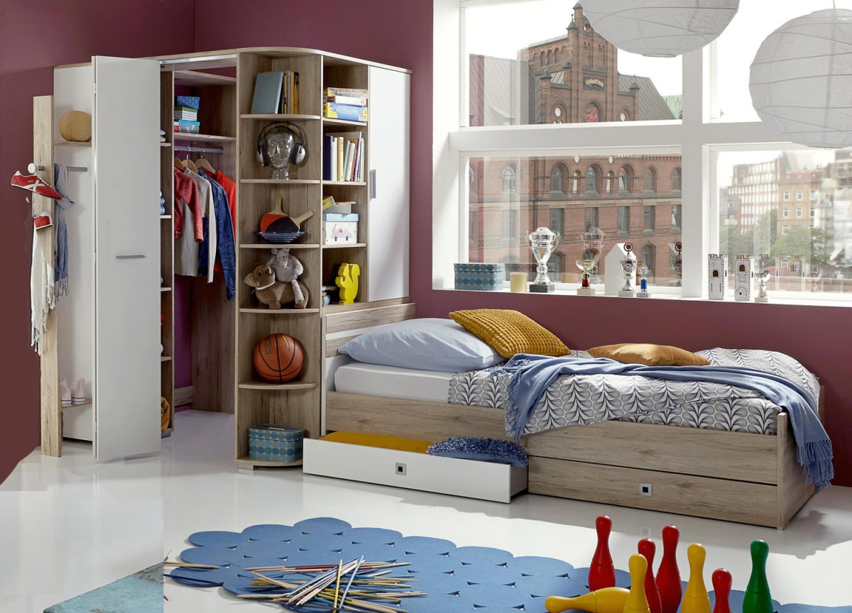 Lit Simple et Armoire Dressing D'angle pour chambre enfant & ado