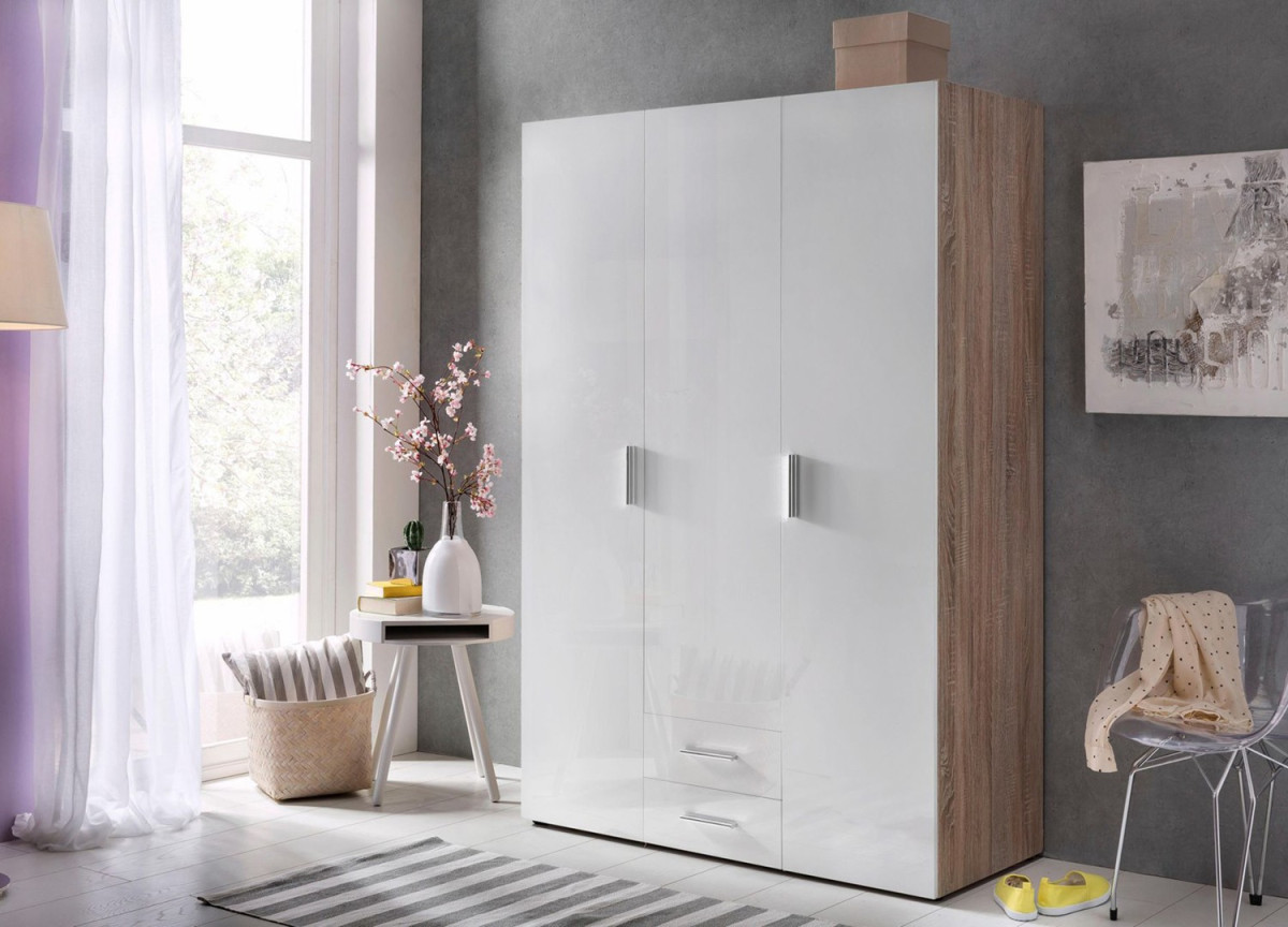 Quadro White - Armoire Chambre Bébé - 3 Portes + 2 Tiroirs