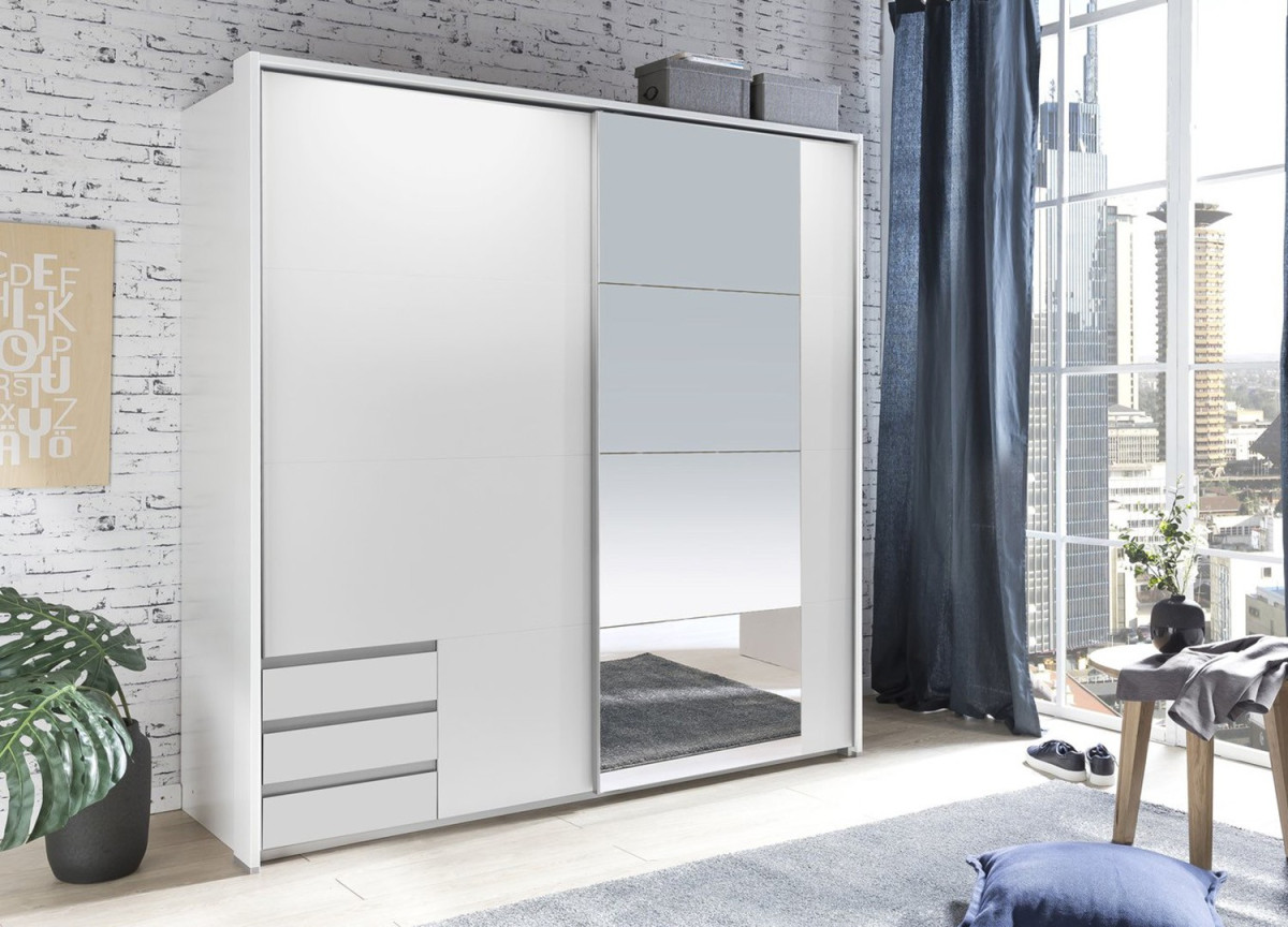 Armoire Blanche Avec Miroir Rangement Dressing Pour Chambre Adulte