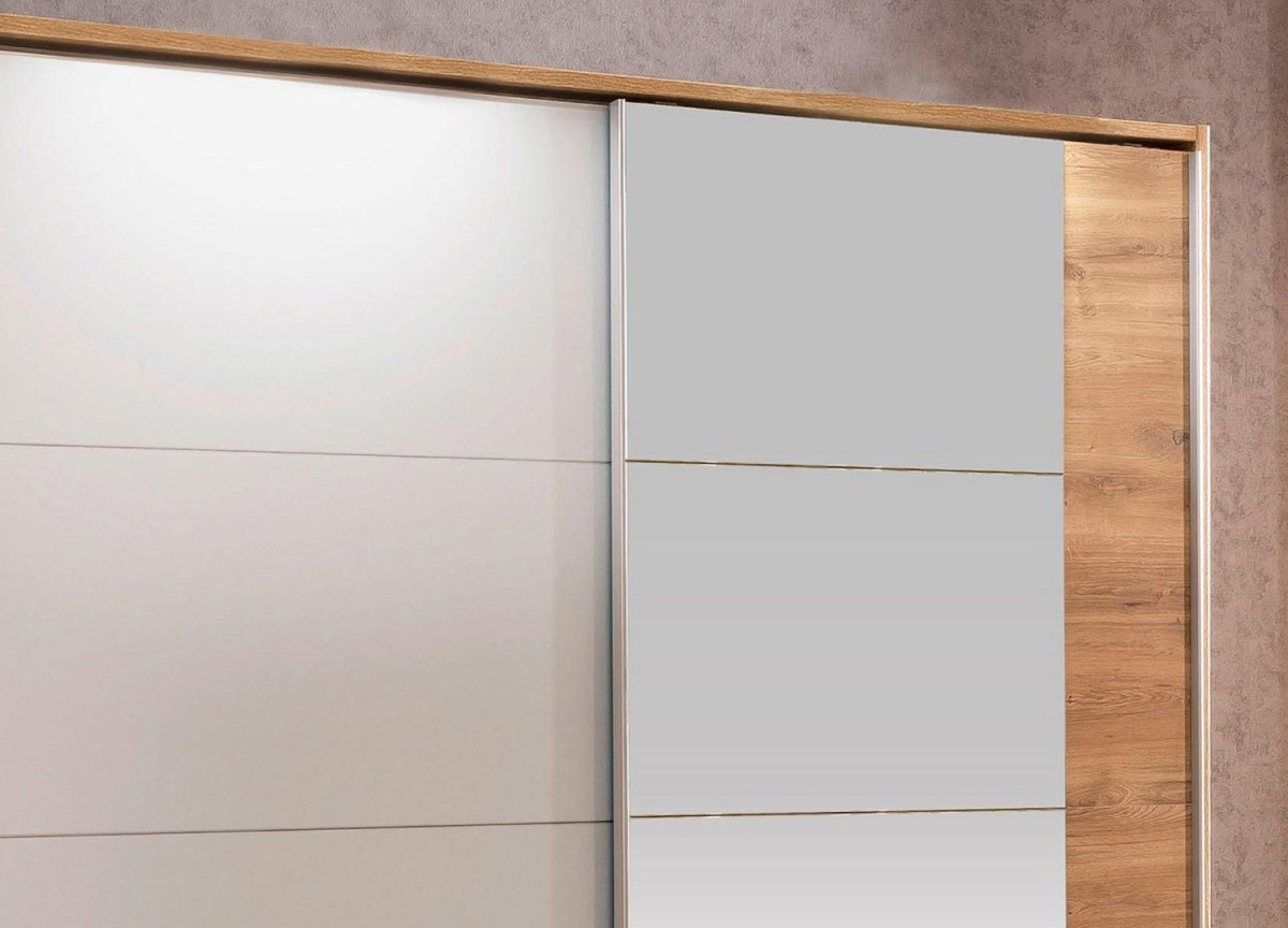 Armoire Chêne et Blanche avec Miroir - Rangement & Dressing
