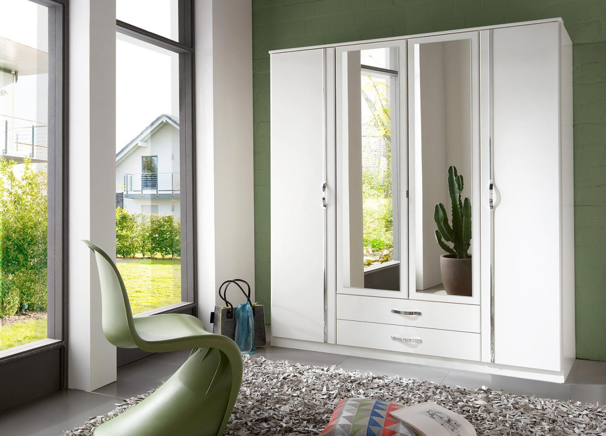 Armoire Blanche - 4 Portes / 2 Tiroirs