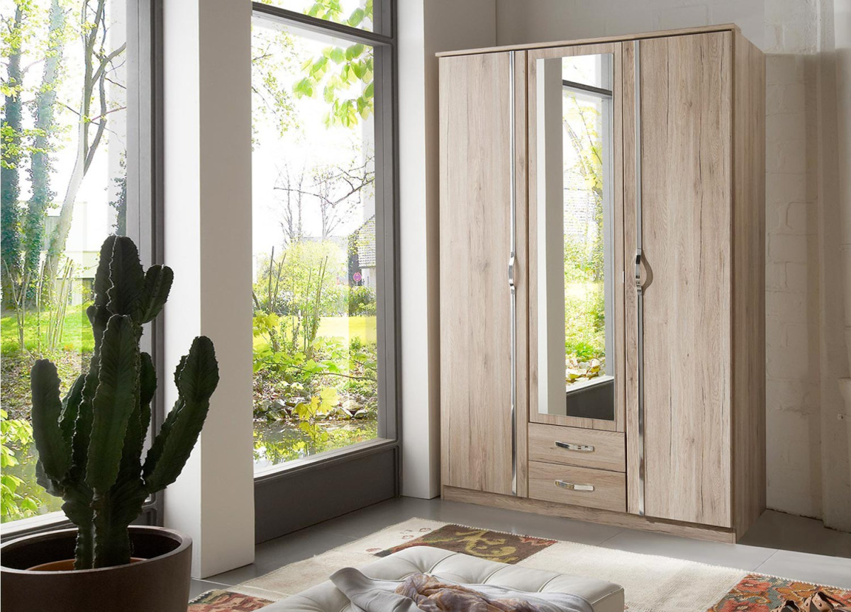 Armoire Bois - 3 Portes / 2 Tiroirs