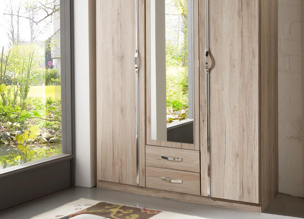 Armoire Bois - 3 Portes / 2 Tiroirs