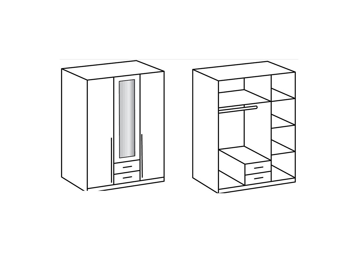 Armoire Bois - 3 Portes / 2 Tiroirs