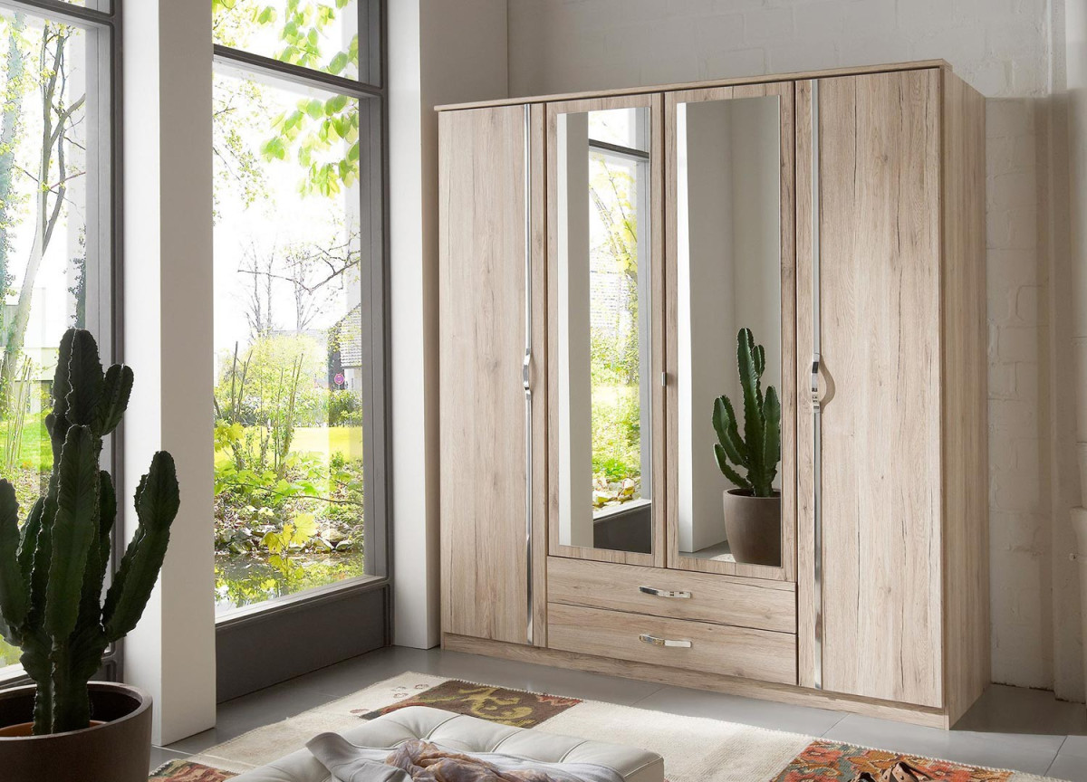 Armoire Bois - 4 Portes / 2 Tiroirs