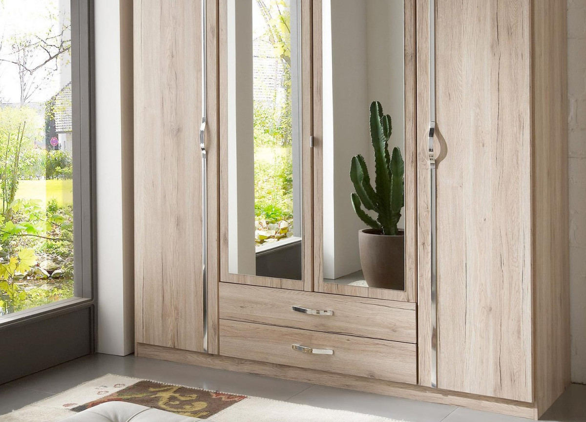 Armoire Bois - 4 Portes / 2 Tiroirs