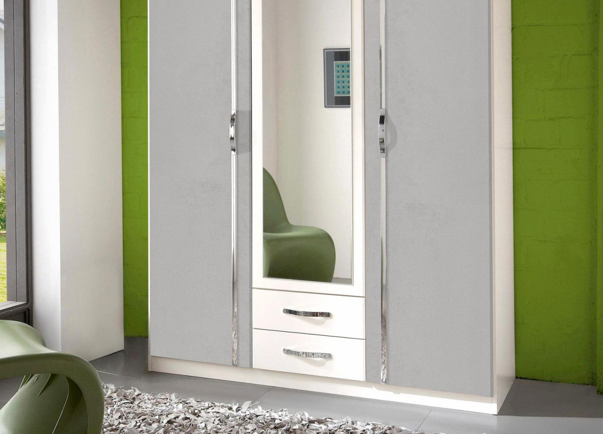 Armoire Blanche & Grise - 3 Portes / 2 Tiroirs