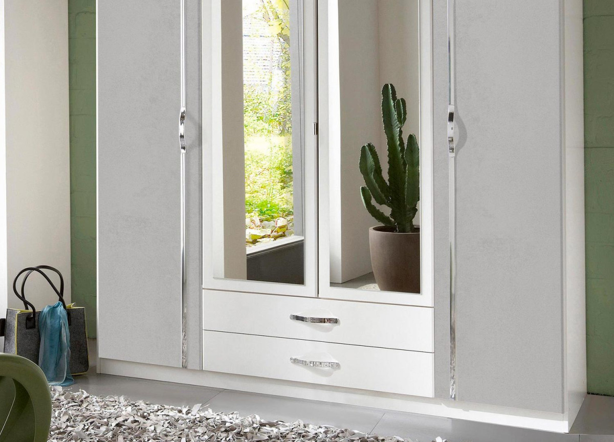 Armoire Blanche & Grise - 4 Portes / 2 Tiroirs