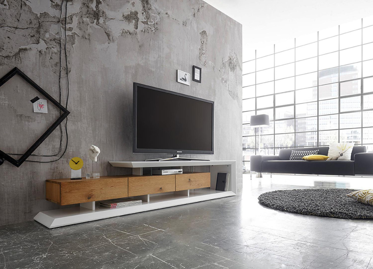 Meuble TV Design laqué Blanc & Bois