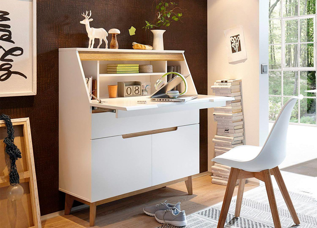 Bureau - Secrétaire Blanc & Bois Scandinave