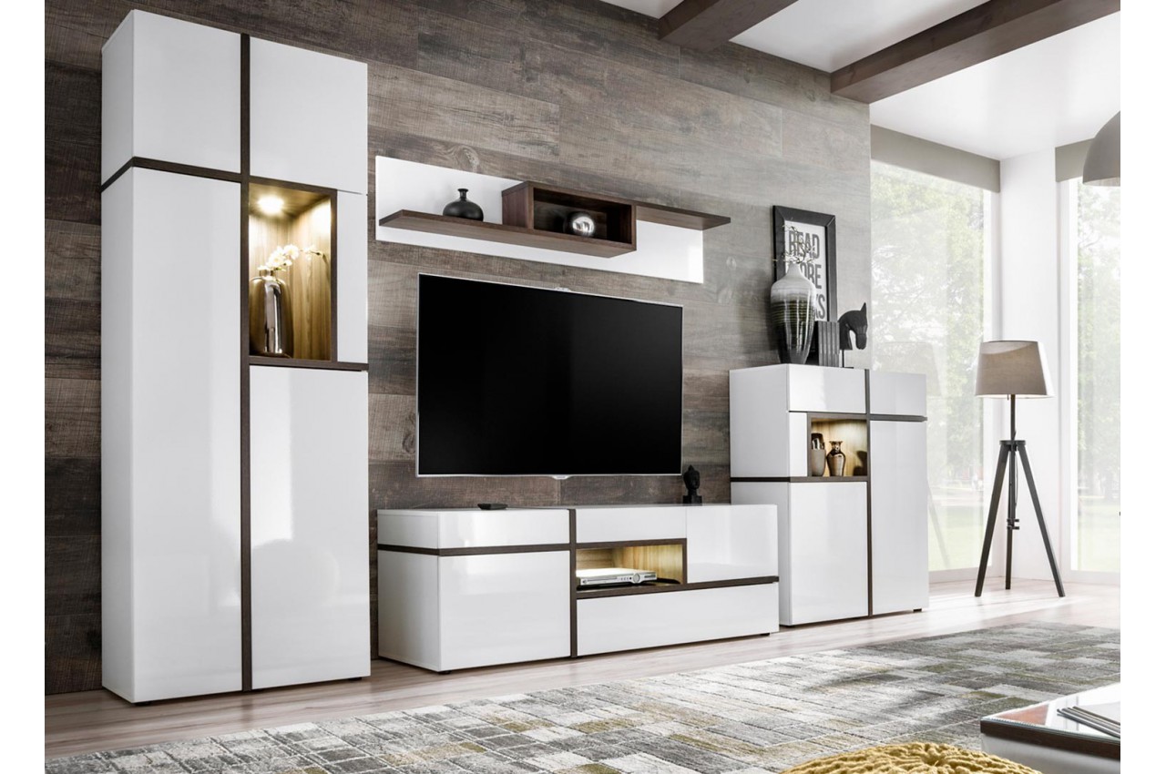 Meuble TV Complet Design Blanc pour salon