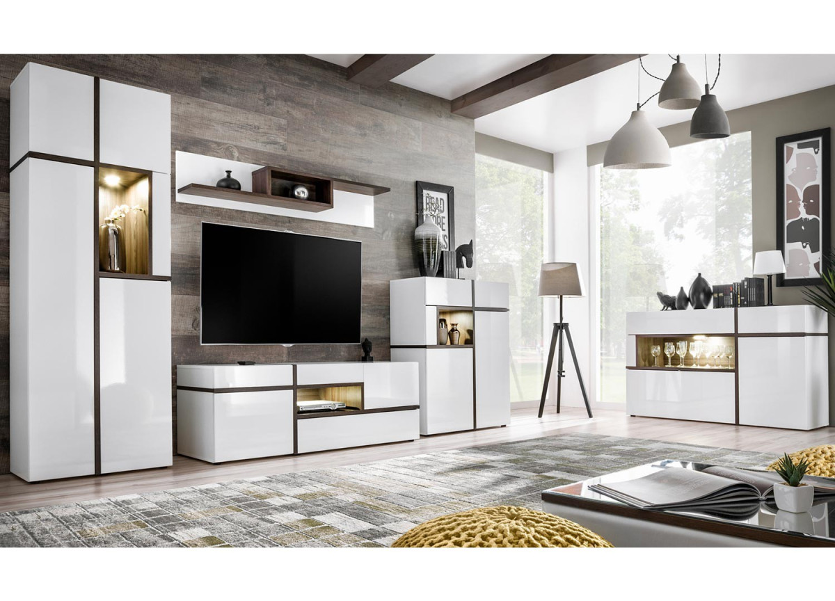 Meuble Salon Complet Design Blanc & Bois