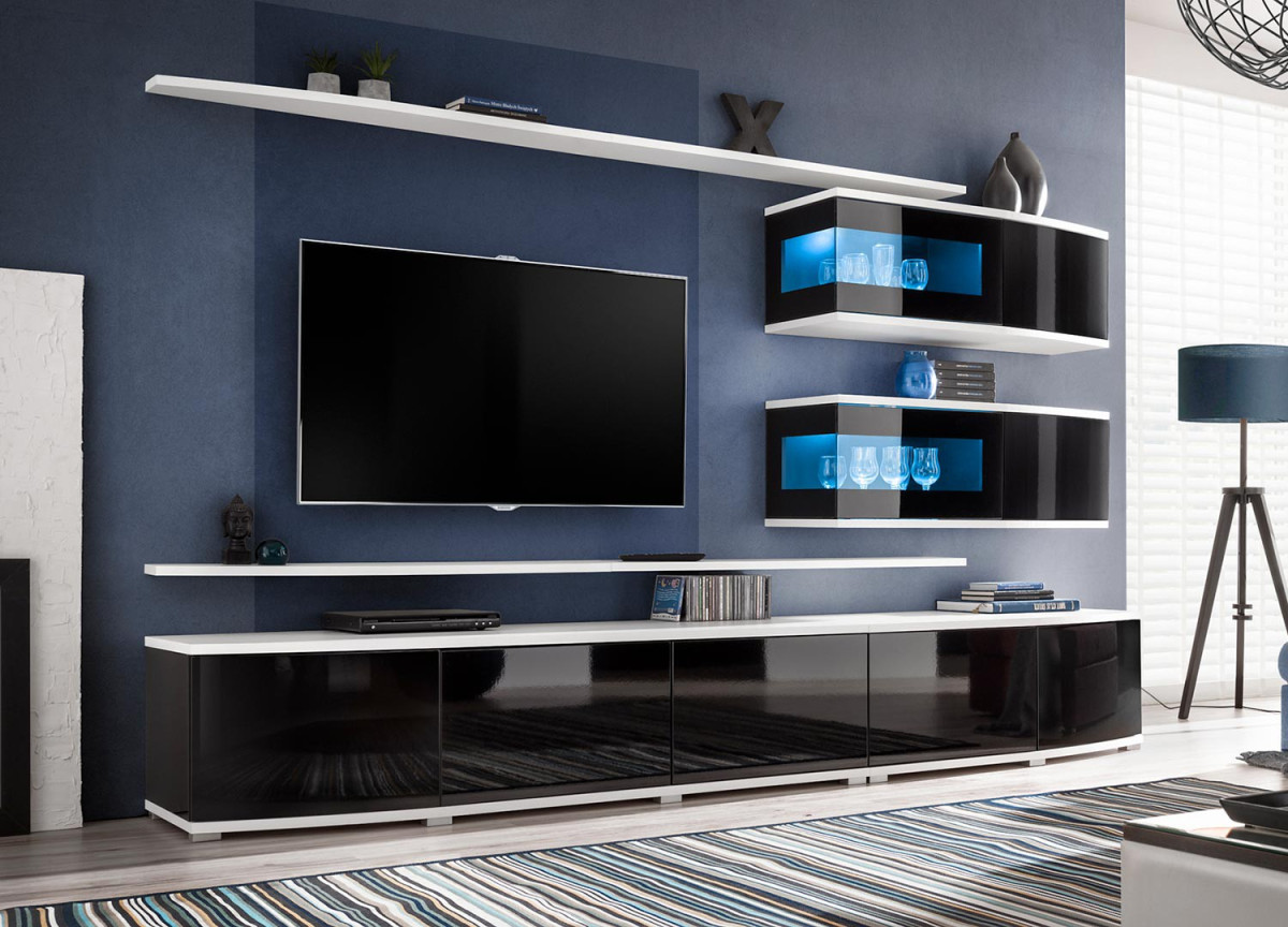 Meuble TV Design Led Noir et Blanc