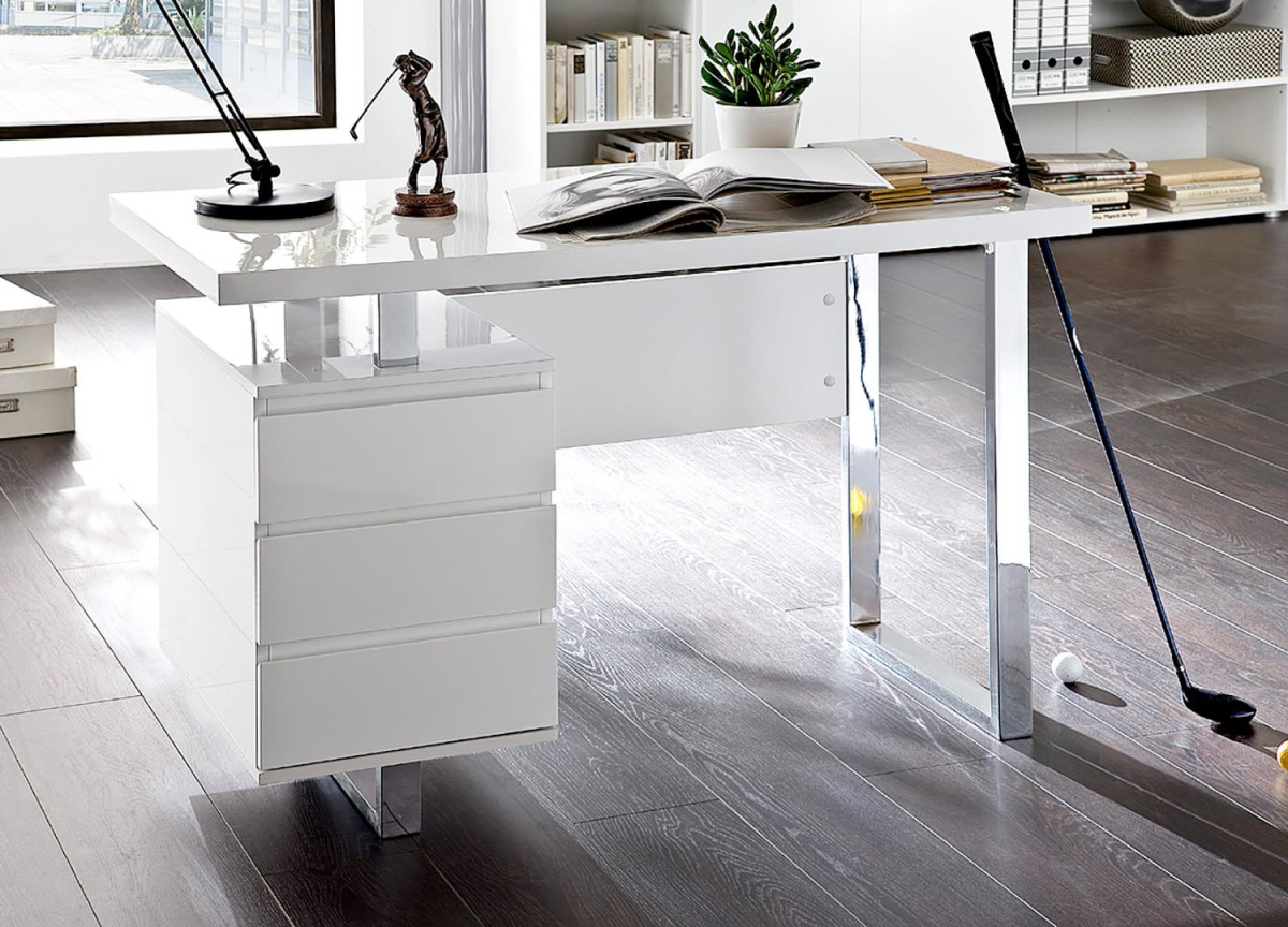 Bureau blanc laqué design avec tiroirs