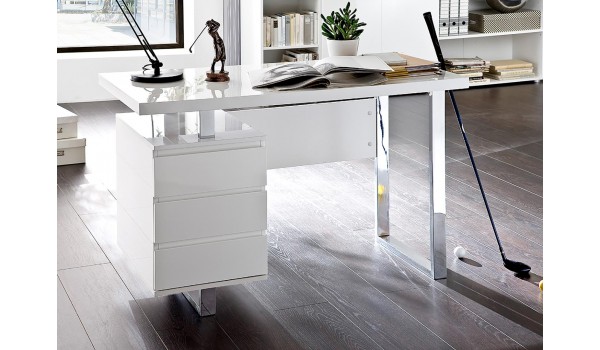 Bureau blanc laqué design avec tiroirs