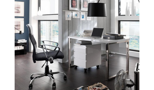 Table de bureau avec rangement blanc laqué design