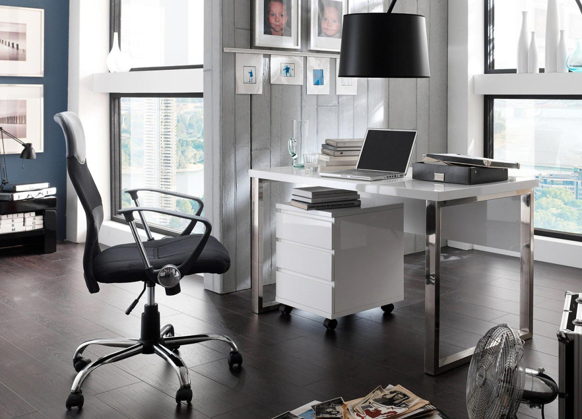 Table De Bureau Avec Rangement Blanc Laque Design Pour Chambre Enfant Ado