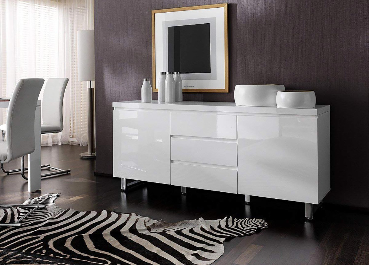 Buffet blanc laqué design / Pied chromé