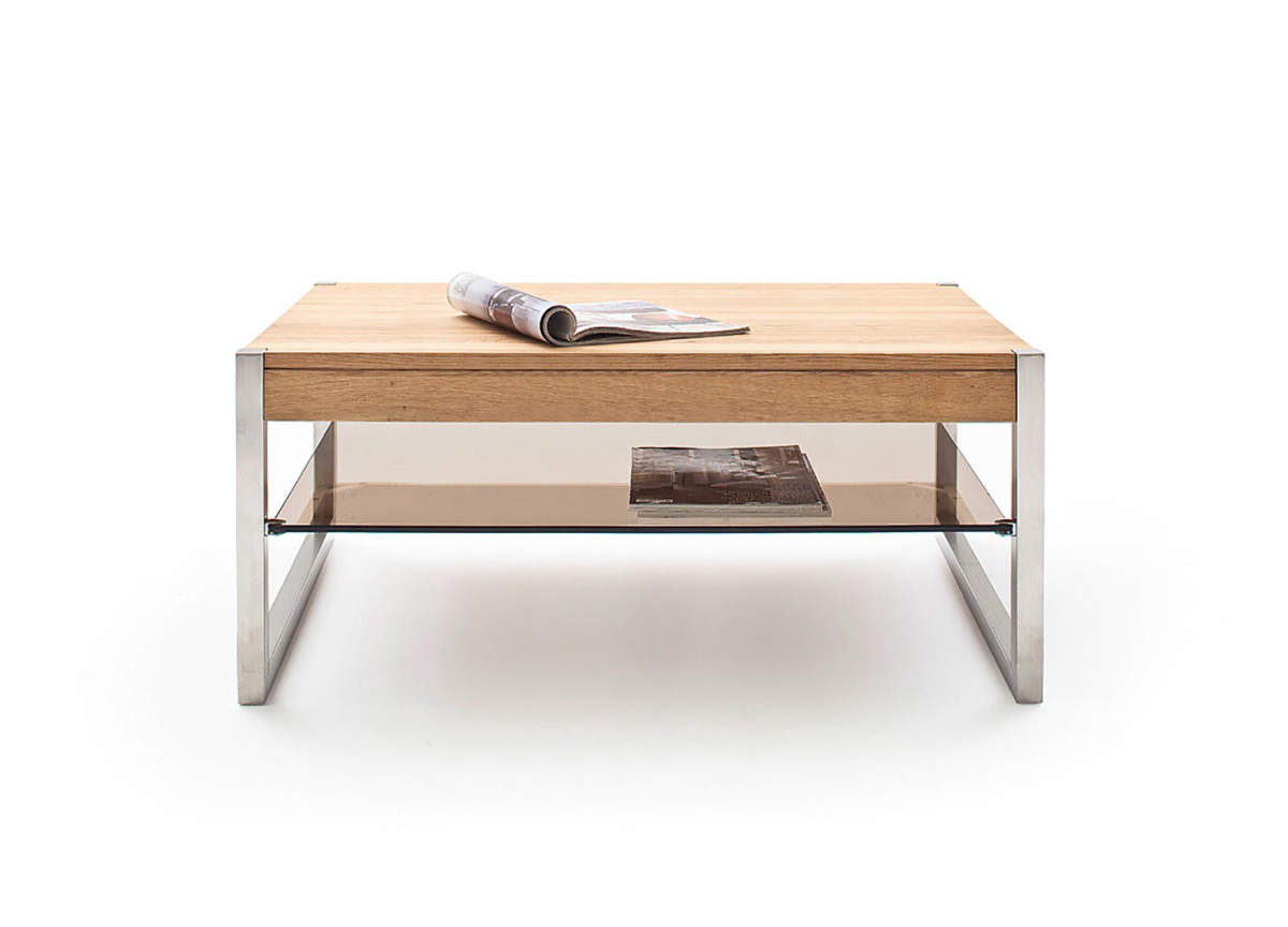 Table basse rectangulaire pas cher - Bois massif - Verre et acier