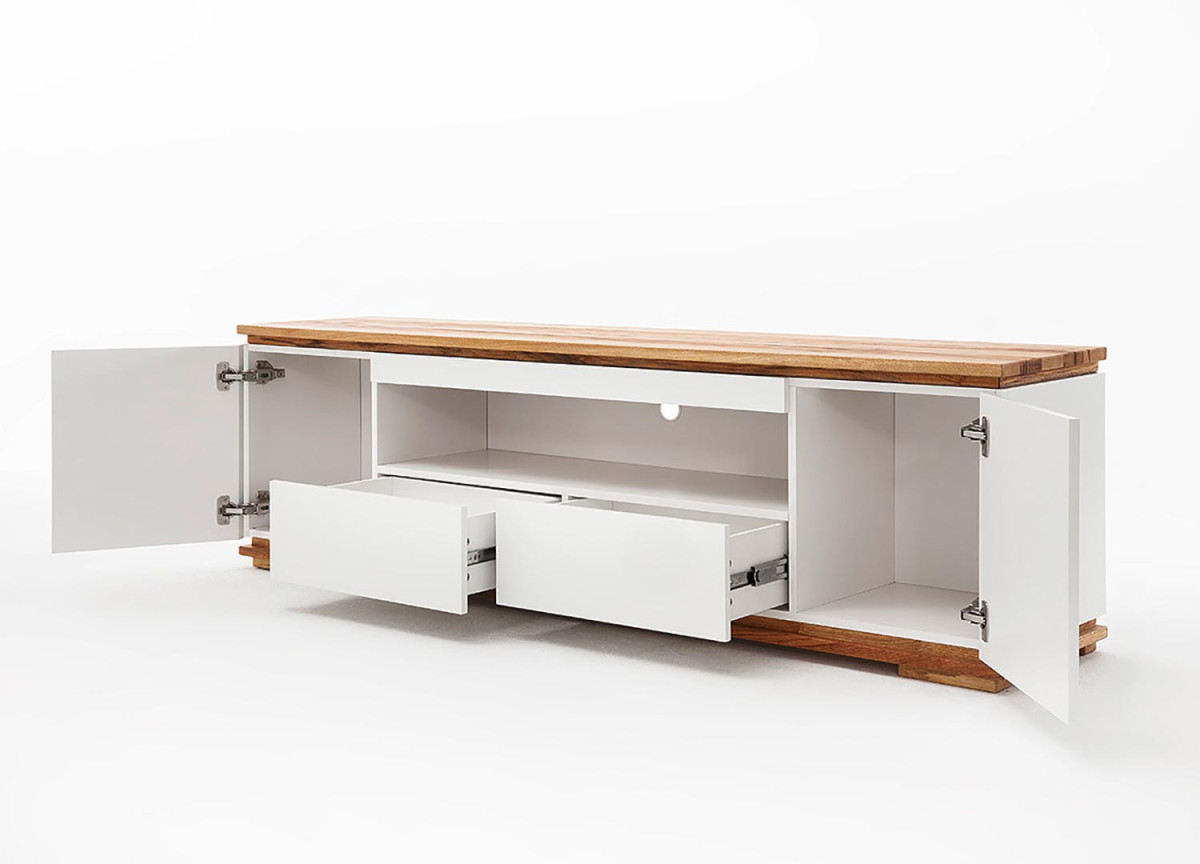 Meuble TV blanc et bois massif
