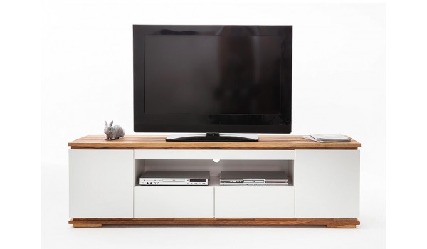 Meuble TV blanc et bois massif