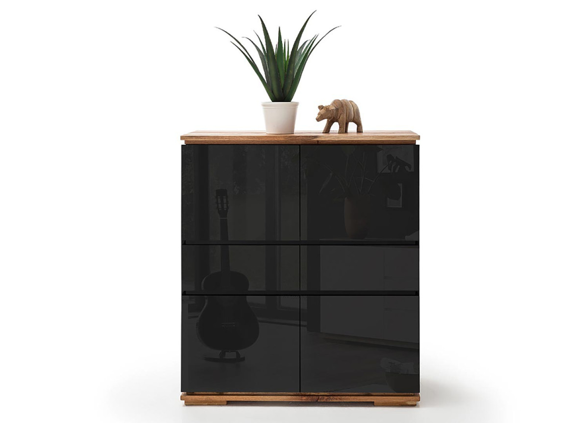 Buffet design haut noir laqué et bois massif