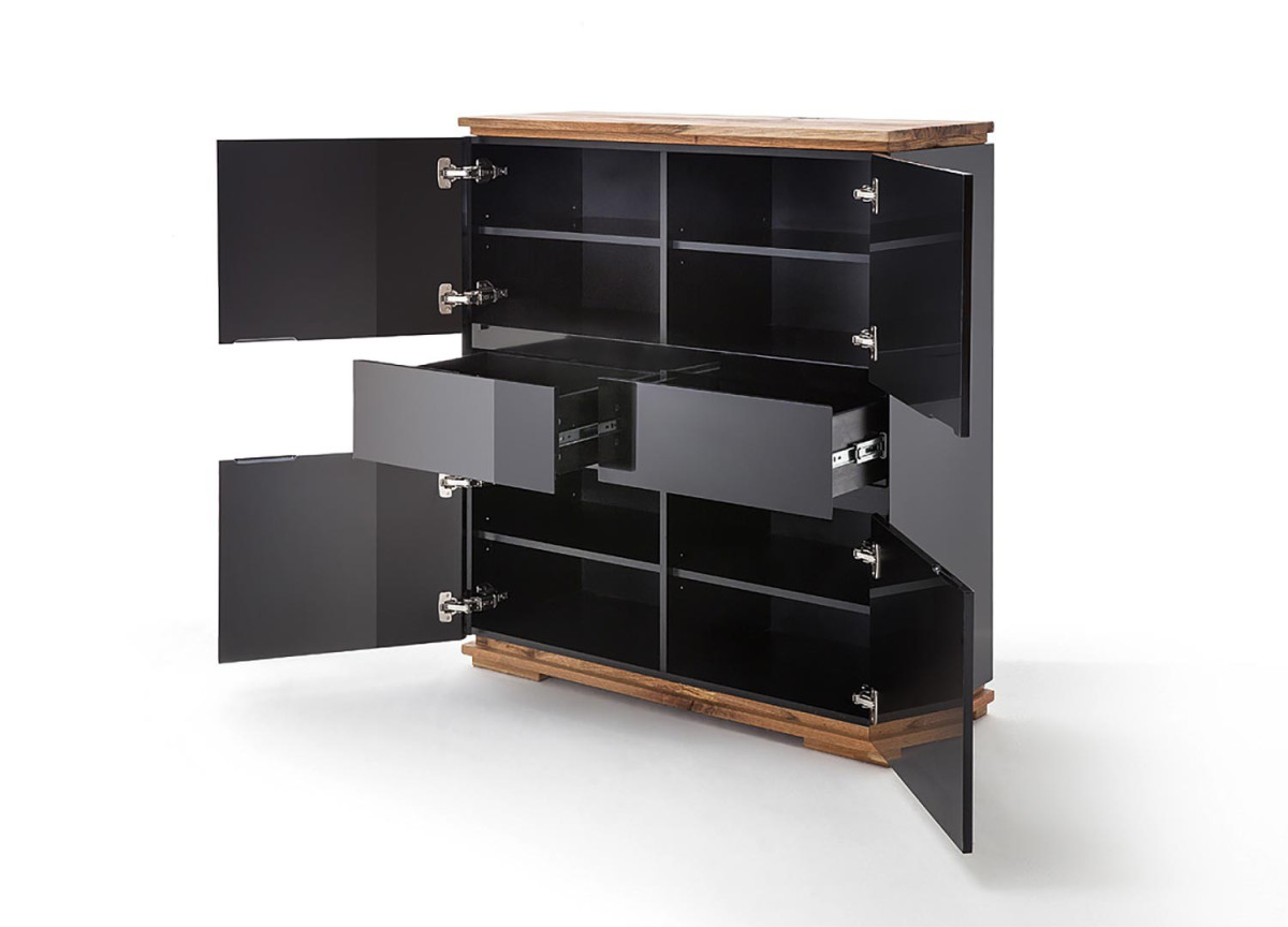 Buffet haut noir laqué et bois massif
