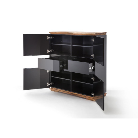 Buffet haut noir laqué et bois massif