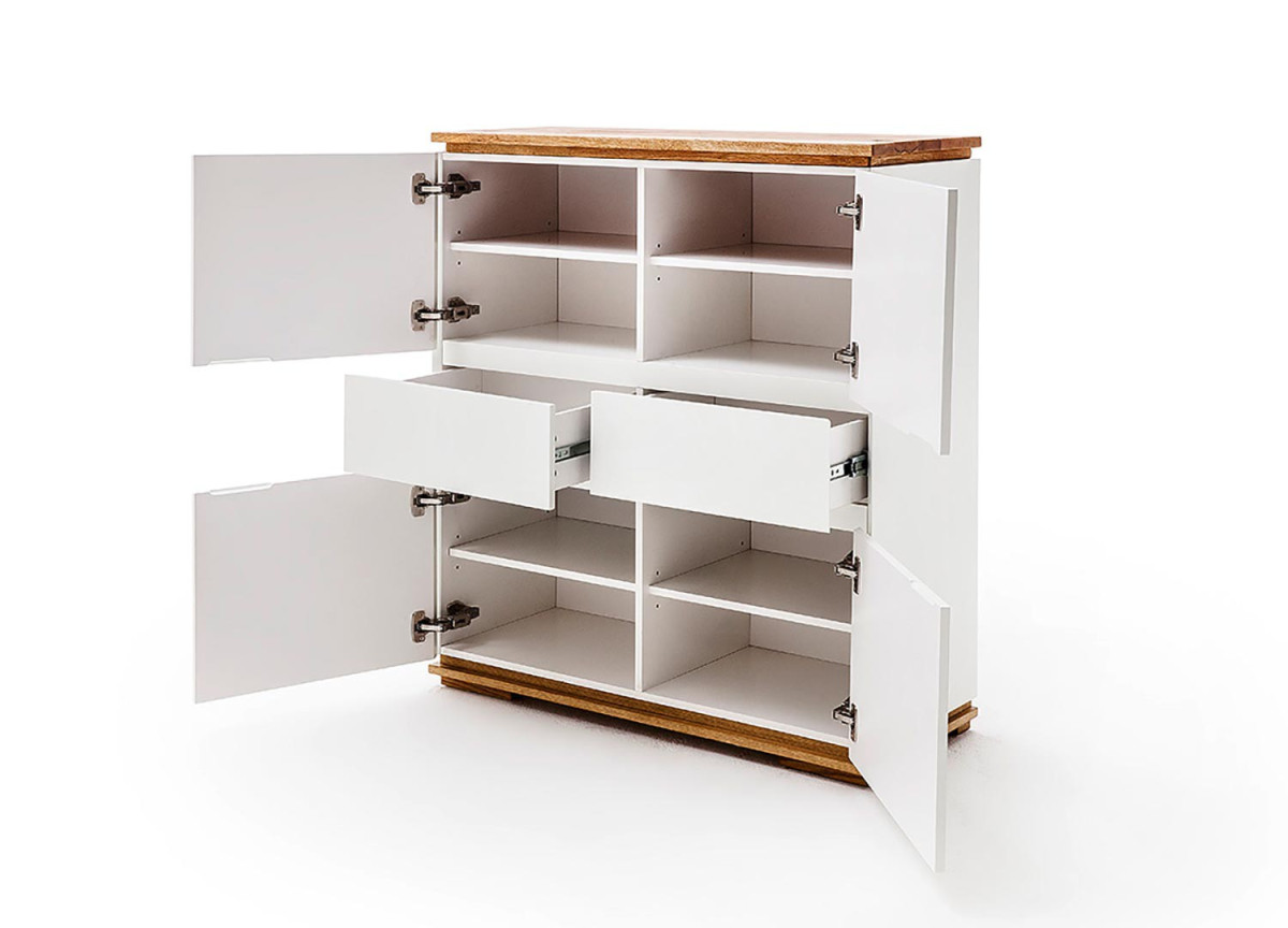 Buffet haut blanc laqué et bois massif