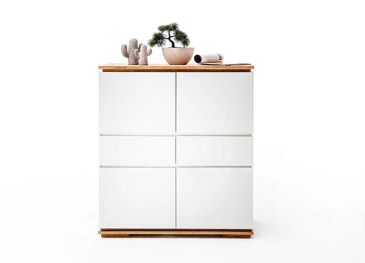 Buffet design haut blanc laqué et bois massif