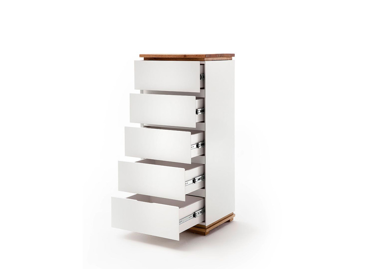 Commode haute à tiroirs blanche laqué et bois massif