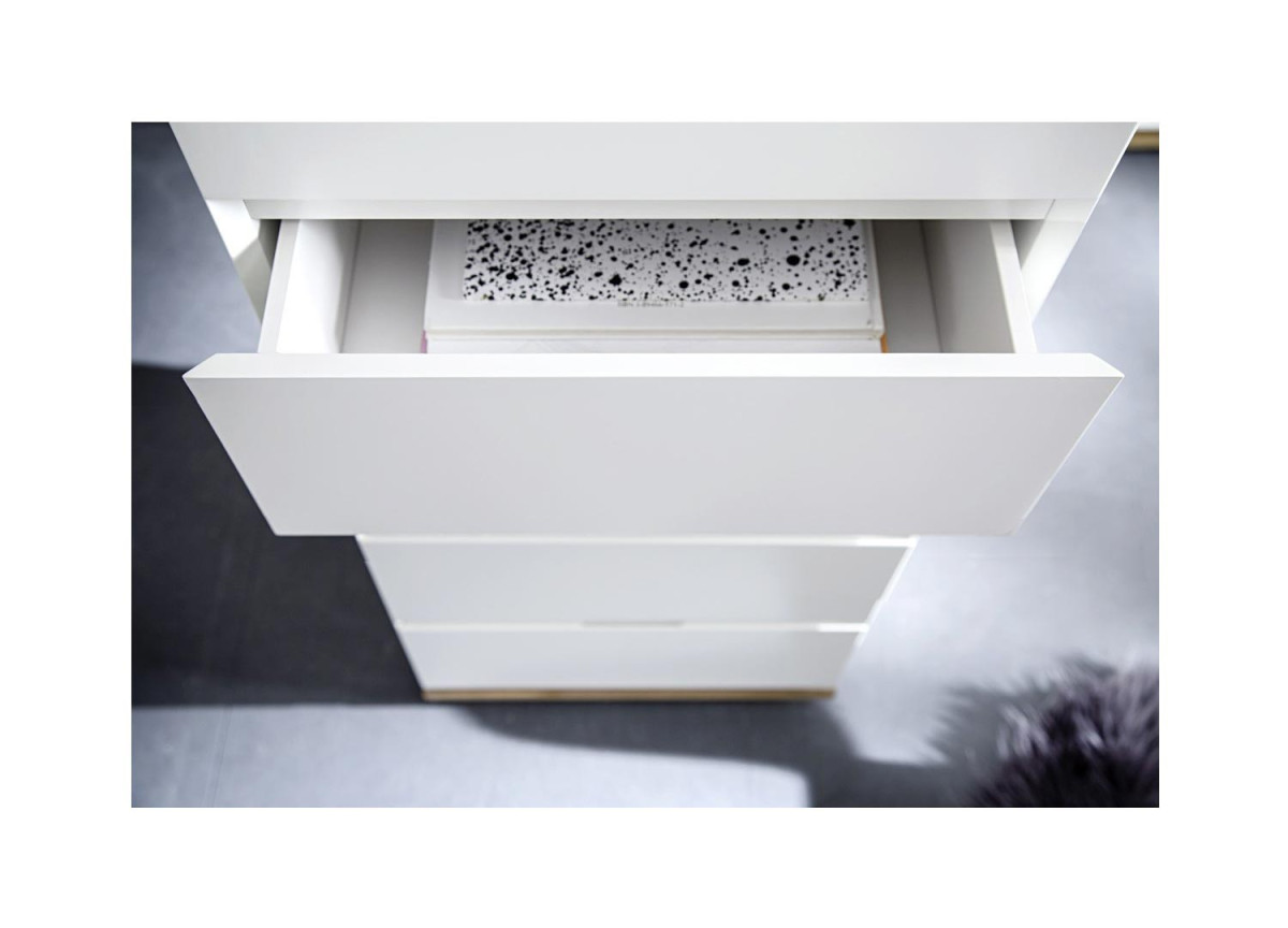 Commode haute à tiroirs blanche laqué et bois massif