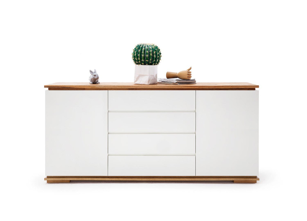 Buffet blanc et chêne 4 tiroirs et 2 portes