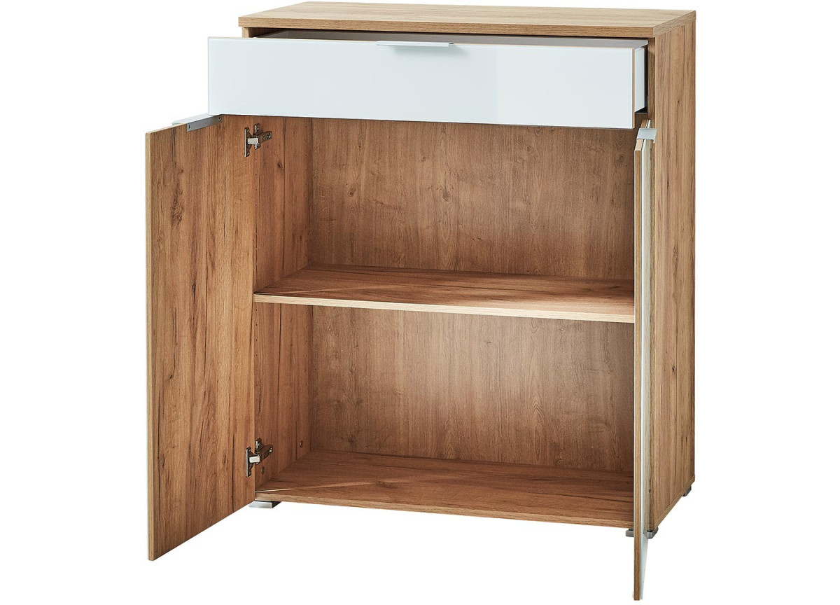 Meuble de rangement blanc et bois