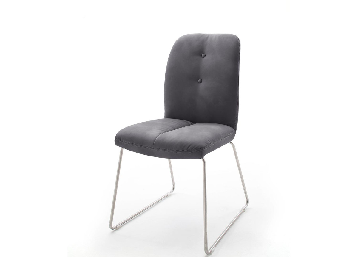 Chaise grise matelassé simili cuir / Pieds métal