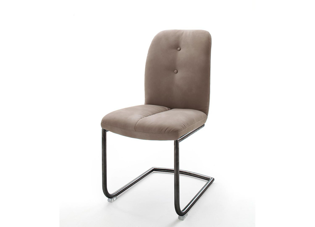 Chaise marron matelassée simili cuir / Pieds métal