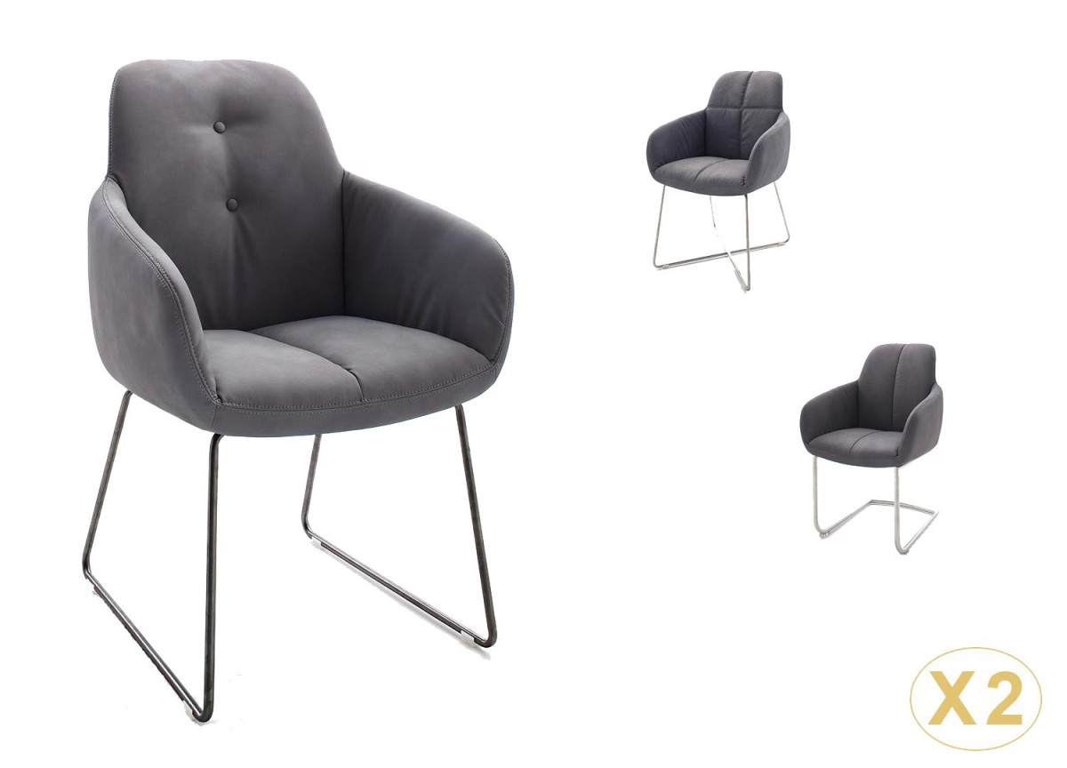 Chaise avec accoudoir capitonnée grise / Simili cuir